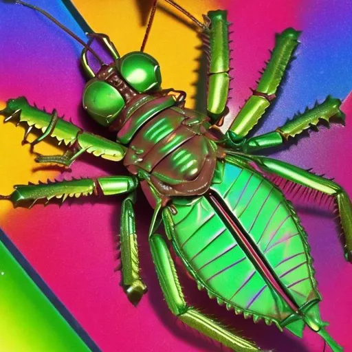 Prompt: Katydid diorama in the style of Lisa frank