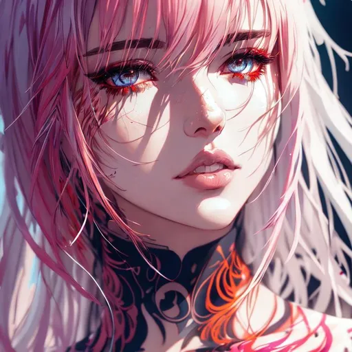Prompt: portrait, 1girl, close ups, 21 years old, short pink with white highlight,  raining, highly detailed, detailed and high quality background, oil painting, digital painting, Trending on artstation , UHD, 128K,  quality, Big Eyes, artgerm, highest quality stylized character concept masterpiece, award winning digital 3d, hyper-realistic, intricate, 128K, UHD, HDR, image of a gorgeous, beautiful, dirty, highly detailed face, hyper-realistic facial features, cinematic 3D volumetric, illustration by Marc Simonetti, Carne Griffiths, Conrad Roset, 3D anime girl, Full HD render + immense detail + dramatic lighting + well lit + fine | ultra - detailed realism, full body art, lighting, high - quality, engraved | highly detailed |digital painting, artstation, concept art, smooth, sharp focus, Nostalgic, concept art,