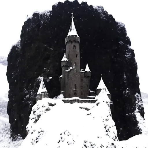 Prompt: black castle in snowy mountains