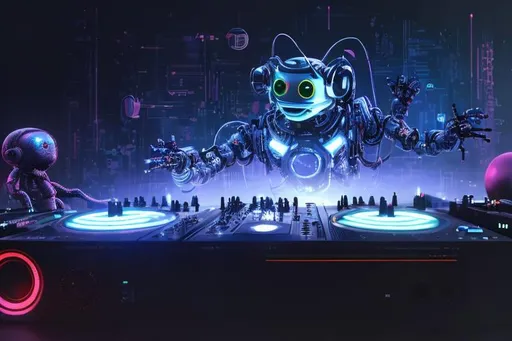 Prompt: cute ai robot as a dj with dancing happy people and a lasershow, perfect composition, hyperrealistic, super detailed, 8k, high quality, trending art, trending on artstation, sharp focus, studio photo, intricate details, highly detailed, cyberpunk, by greg rutkowski