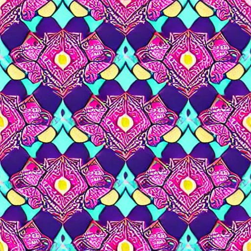 Prompt: repeating pattern , of circles n triangles , pink theme detailed