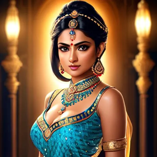 Prompt: A beautiful Indian woman with intricately decorated kebaya, ((breasts)) ((nipples)) ((perfect pussy)) ((vagina)), with light blue skin, black hair, in a dark ancient room, side lighting, volumetric lights, cleavage visible,  symmetrical face,  dramatic light, octane, hairs wide open, beautiful eyes and gorgeous face, smooth and realistic face cut and skin, freckles, sheer white Arabian dress, a full body portrait, realistic, full hd , 8 k , fair skin,