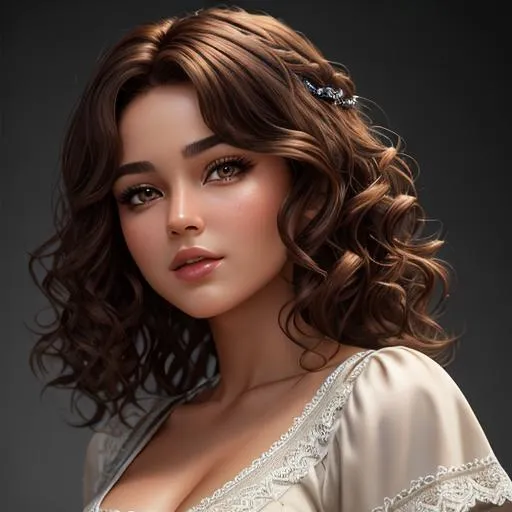 Prompt: {{{{highest quality stylized character masterpiece}}}} best award-winning digital oil painting with {{lifelike textures brush strokes}}, hyperrealistic intricate perfect 128k UHD HDR, girl with short wavy hair, brown eyes, brown hair, fair skin