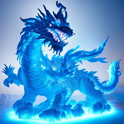 Prompt: giant blue ice dragon, 8K with ultra ice wings