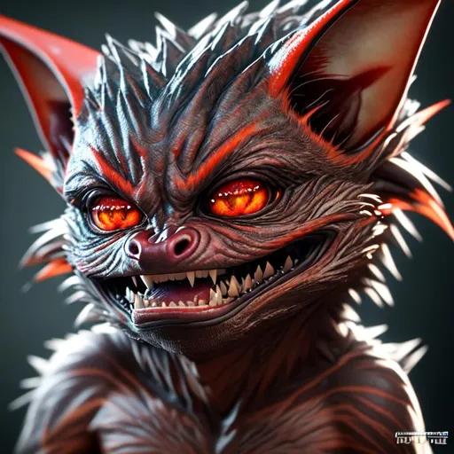 Prompt: Ozark Howler, Gremlin, Professional, Highly Detailed, Hyperrealistic, sharp focus, Professional, UHD, HDR, 8K, Render, HD, Trending on ArtStation, close up,
