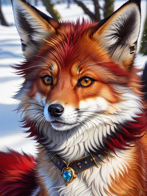 Prompt: remove tail, remove text, (8k, masterpiece, oil painting, professional, UHD character, UHD background) Portrait of Vixey, Fox and Hound, close up, mid close up, brilliant glistening red fur, brilliant amber eyes, big sharp 8k eyes, sweetly peacefully smiling, detailed smiling face, extremely beautiful, alert, curious, surprised, cute fangs, enchanted garden, vibrant flowers, vivid colors, lively colors, vibrant, high saturation colors, (open mouth, uv face, uwu face), flower wreath, detailed smiling face, highly detailed fur, highly detailed eyes, highly detailed defined face, highly detailed defined furry legs, highly detailed background, full body focus, UHD, HDR, highly detailed, golden ratio, perfect composition, symmetric, 64k, Kentaro Miura, Yuino Chiri, intricate detail, intricately detailed face, intricate facial detail, highly detailed fur, intricately detailed mouth