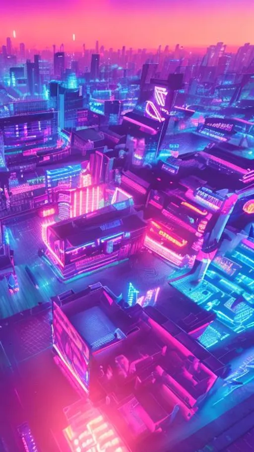 Prompt: vaporwave city, neon lighting, beautiful sunset, palm trees, Retro, high quality, 4k, cold colors 
