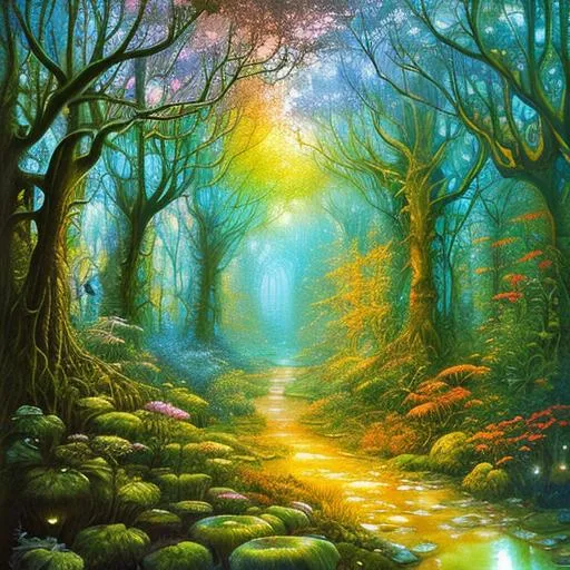 Prompt: Wet Watercolor, iridescent effect, a lamp forest  by Jacek yerka, naoto hattori, Lisa graa Jensen, Johan messely, jean Baptiste monge, hovik zohrabyan, highly detailed, intricate, oil on canvas, dynamic lighting, crisp quality, colourful,  focused, deeply saturated colour.