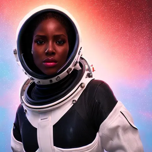 Prompt: black woman wearing an space helmet, riding on a bomb retro style, offset printing, high detail, 8k, :: intricate details, ornate, detailed illustration, octane render ::  unreal engine 5