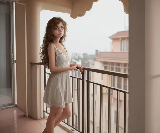 Prompt: Beautiful girl standing in balcony 