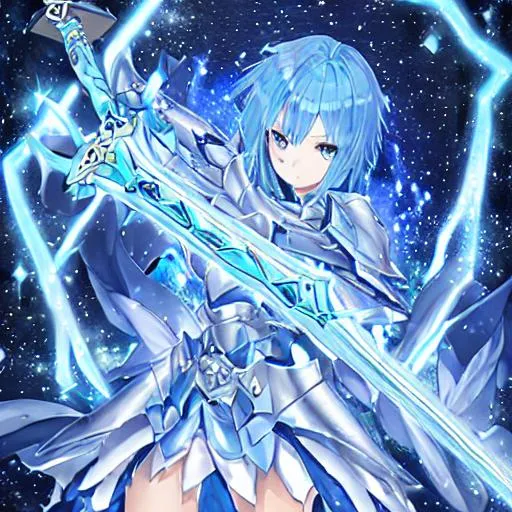 Anime girl with blue hair in armor