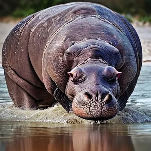 Prompt: scary hippo
with lots of teeth
