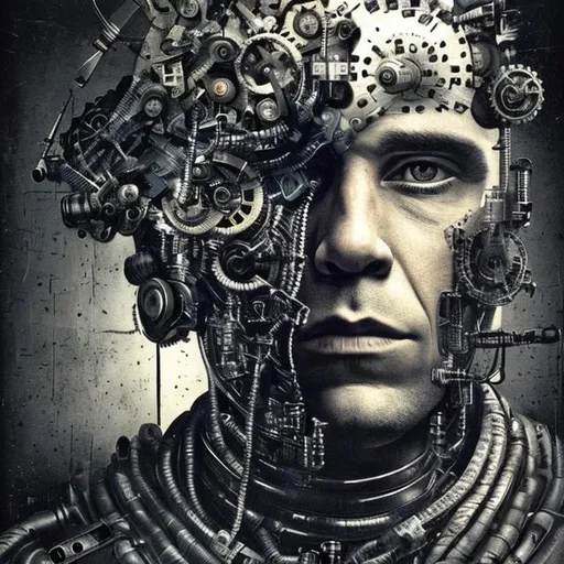 Prompt: A man with machine in head part 