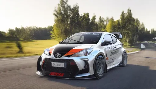 Prompt: 3d render of a toyota yaris Gazoo Racing style, rectilinear wide lens photo, very detailed, high quality resolution, octane render, shot with 16mm lens, hype photos, car in white at a mountain road, car looks like a rally car, front end has 2 mesh rectangular air intakes, much more aggressive style