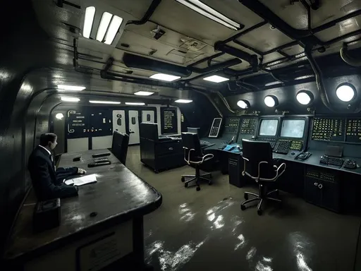 Prompt: Dark Government office on submarine