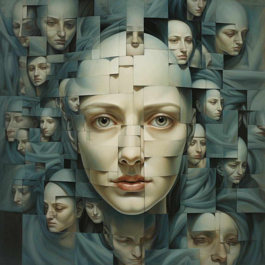 Prompt: faces within faces within faces within faces