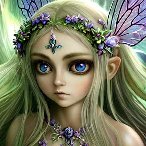 Prompt: Whit fairy goddess, large eyes, beautiful, closeup of tthe face
