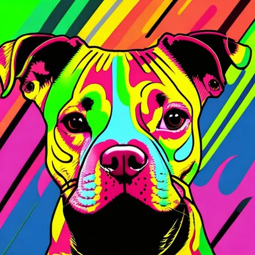 Prompt: Pop art/psychedelic art of a Staffordshire bull terrier 