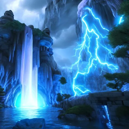 Prompt: Portal hidden behind a waterfall Fantasy, another dimension. Hyperrealistic, UHD, HD, 8K, 