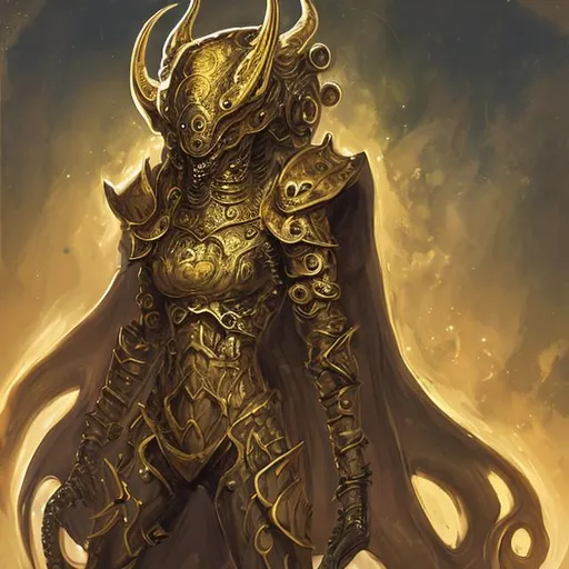 Prompt: lovecraftian byakhee in golden armor