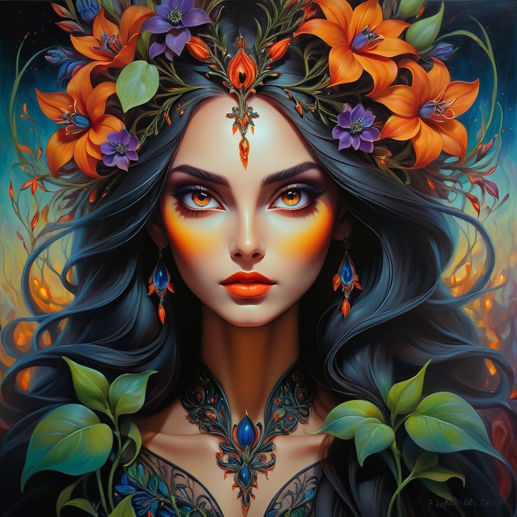 Beautiful hybrid woman with flowers sprouting from... | OpenArt