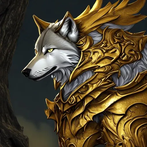 Prompt: A wolf in a golden armor.