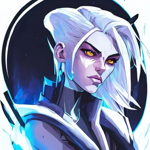 Prompt: a woman with white hair, symmetrical portrait rpg avatar, stylized portrait, manga styling, stylized portrait h 1280, stylised storm, portrait of ororo munroe, comic book character, andro, comic character, comic book visual style, comic book's cover, comic book style art, she, portrait androgynous girl