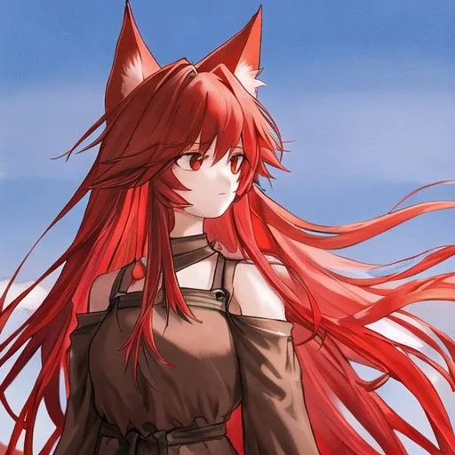 a long haired red headed female with red wolf ears l  OpenArt