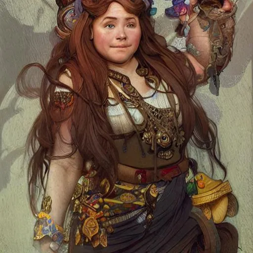 Prompt: Three-quarters portrait of artificer dwarven market-place stall holder, highly detailed, digital painting, art by Stanley Lau and Artgerm and magali villeneuve and Alphonse Mucha, artstation, octane render, cgsociety
