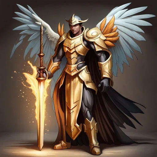 Prompt: create a oil painting concept art of one fantasy paladin with wings casting a light magic with a very beautiful armor