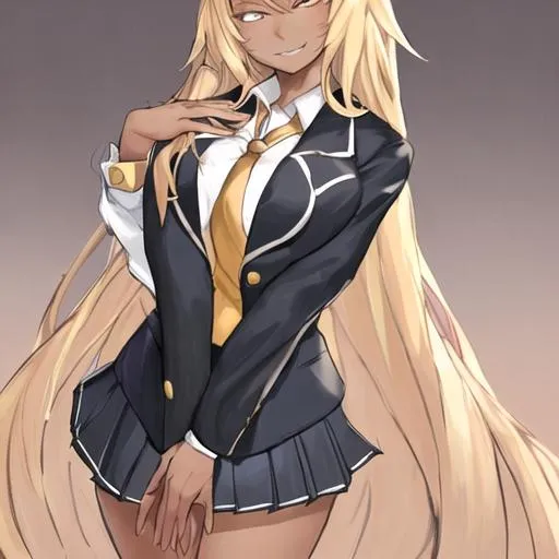 Blonde Hair Long Straight Hair Dark Skin School G Openart 7959