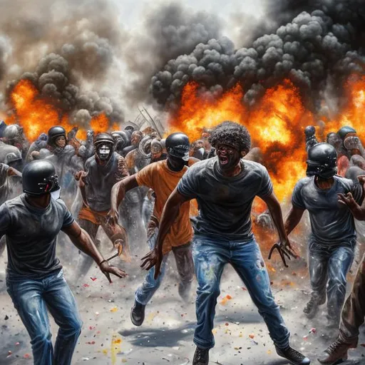 Prompt: Hyper-realistic painting of Black People Riot