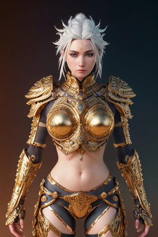 Prompt: full body, warrior, hyper detailed armor, gorgeous woman, goddess, white hair, perfect face, perfect eyes, 8k eyes, intricate details, insanely detailed, masterpiece, cinematic lighting, 8k, complementary colors, golden ratio, octane render, volumetric lighting, unreal 5, artwork, concept art, cover, top model, light on hair