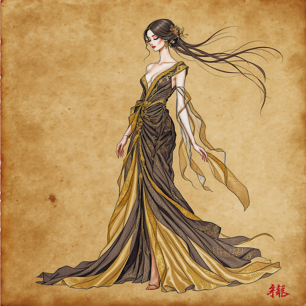 technical drawing of a mix between japanese and indi...
