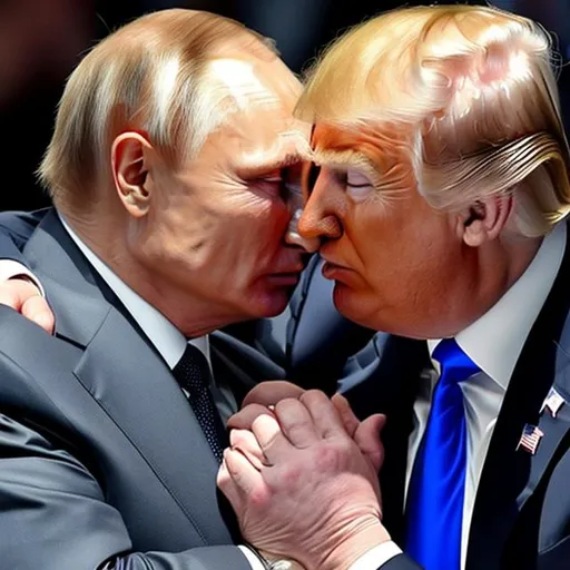 Prompt: putin and donald trump kissing