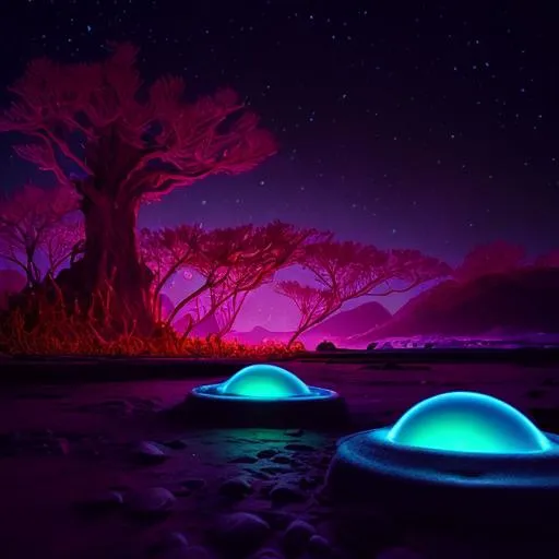 Other worldly planet with a rainy night and biolumin... | OpenArt