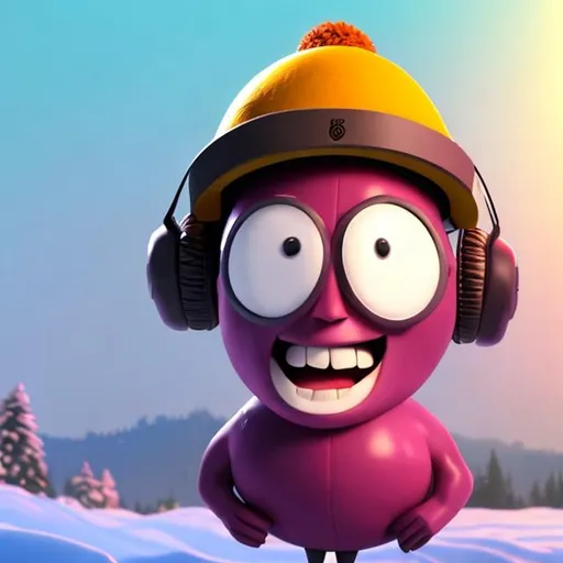 Prompt: A animated beet with headphones on over a toboggan hat