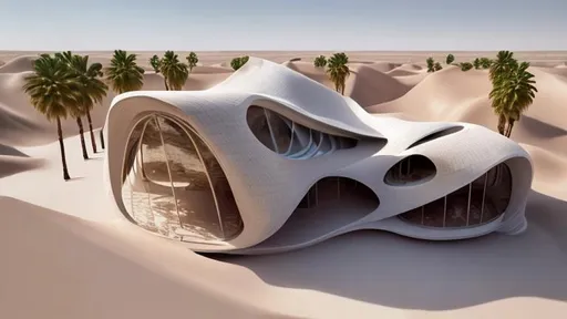 Prompt: surreal  villa in desert ,hyper real render , Iran architecture , partly under ground , fluid Zaha Hadid architecture 