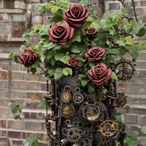 Prompt: steampunk rose bush