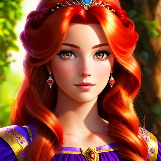 Prompt: a realistic feminine princess, Rapunzel, but with red hair, HD
