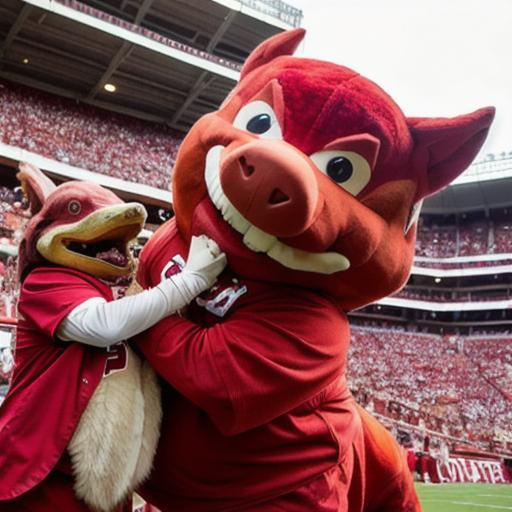 Arkansas Razorback mascot choking out the Alabama Cr...