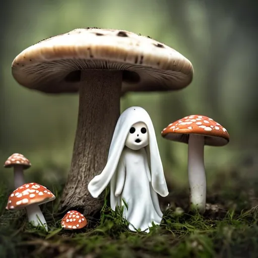 Prompt: mushrooms, creepy ghost 