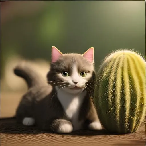 Prompt: cat eating cactus