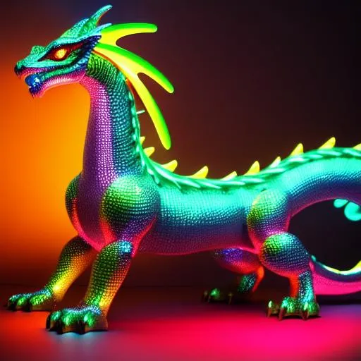 Prompt: Full body for a four-legged quadrupedal dragon statue, with bright neon highlights, very glossy and shiny, reflective, perfect composition, hyperrealistic, super detailed, 8k, high quality, trending art, trending on artstation, sharp focus, studio photo, intricate details, highly detailed, Trending on Artstation, Cozy wallpaper, Pastel colors, soft lighting