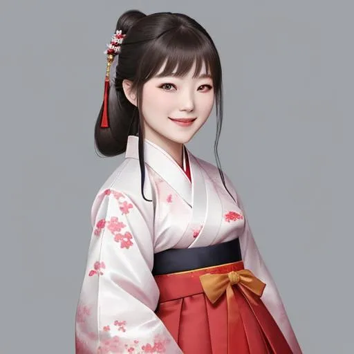 Prompt: make a girl wearing a traditional Korean hanbok with no background and smiling