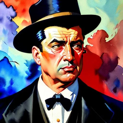 Prompt: The mobster in Gouache Style, Watercolor, Museum Epic Impressionist Maximalist Masterpiece, Thick Brush Strokes, Impasto Gouache, thick layers of gouache watercolors textured on Canvas, 8k Resolution, Matte Painting oil painting by James Gurney