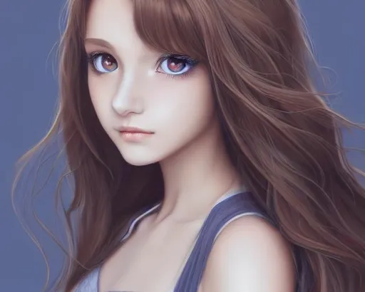 Anime Girl, Brown Hair and Eyes, Profile, Close-up of Face, Wears Light  Blue Cropped Stock Illustration - Illustration of face, longhair: 277251838