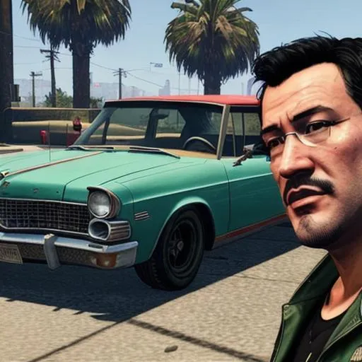 Prompt: Markiplier in GTA V, beautiful sunny day, Los Santos