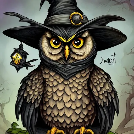 Prompt: An owl that is also a witch