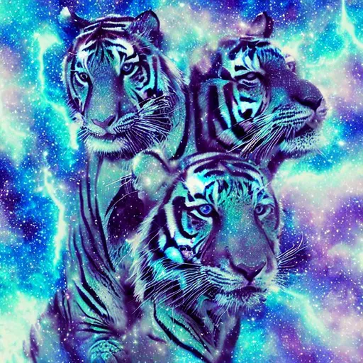 Prompt: Blue lightning style galaxy tiger 